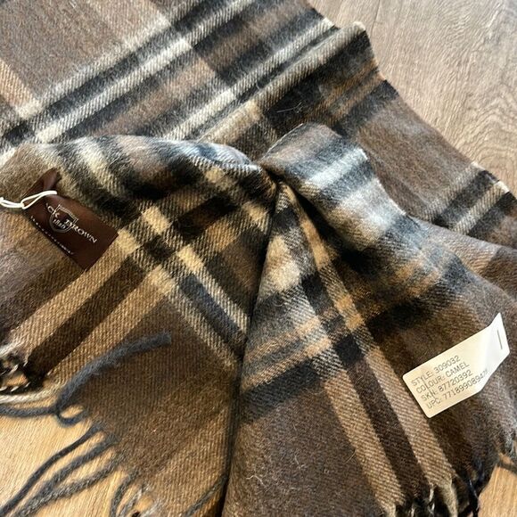 Black Brown 1826 Country Plaid Wool Scarf-Taupe-One Size - Picture 2 of 2